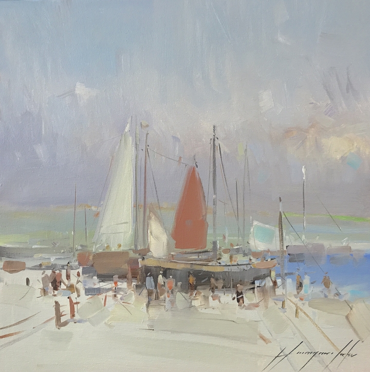 Harbor, Original oil Painting, Handmade artwork, One of a Kind      